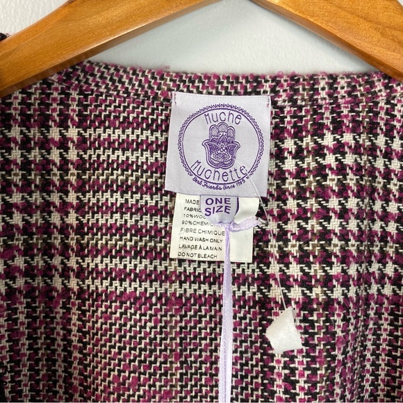 44. NWT Muche Et Muchette Plaid Lace & Wool Open Cardigan with Fringe One Size - Picture 7 of 10